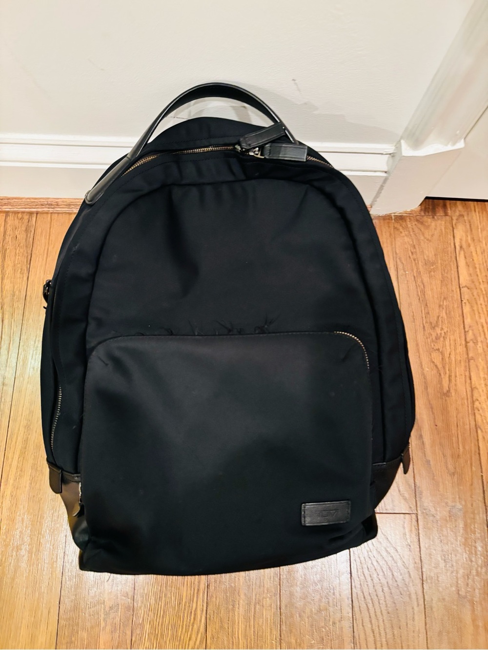 Tumi Black Nylon Backpack with Leather Trim